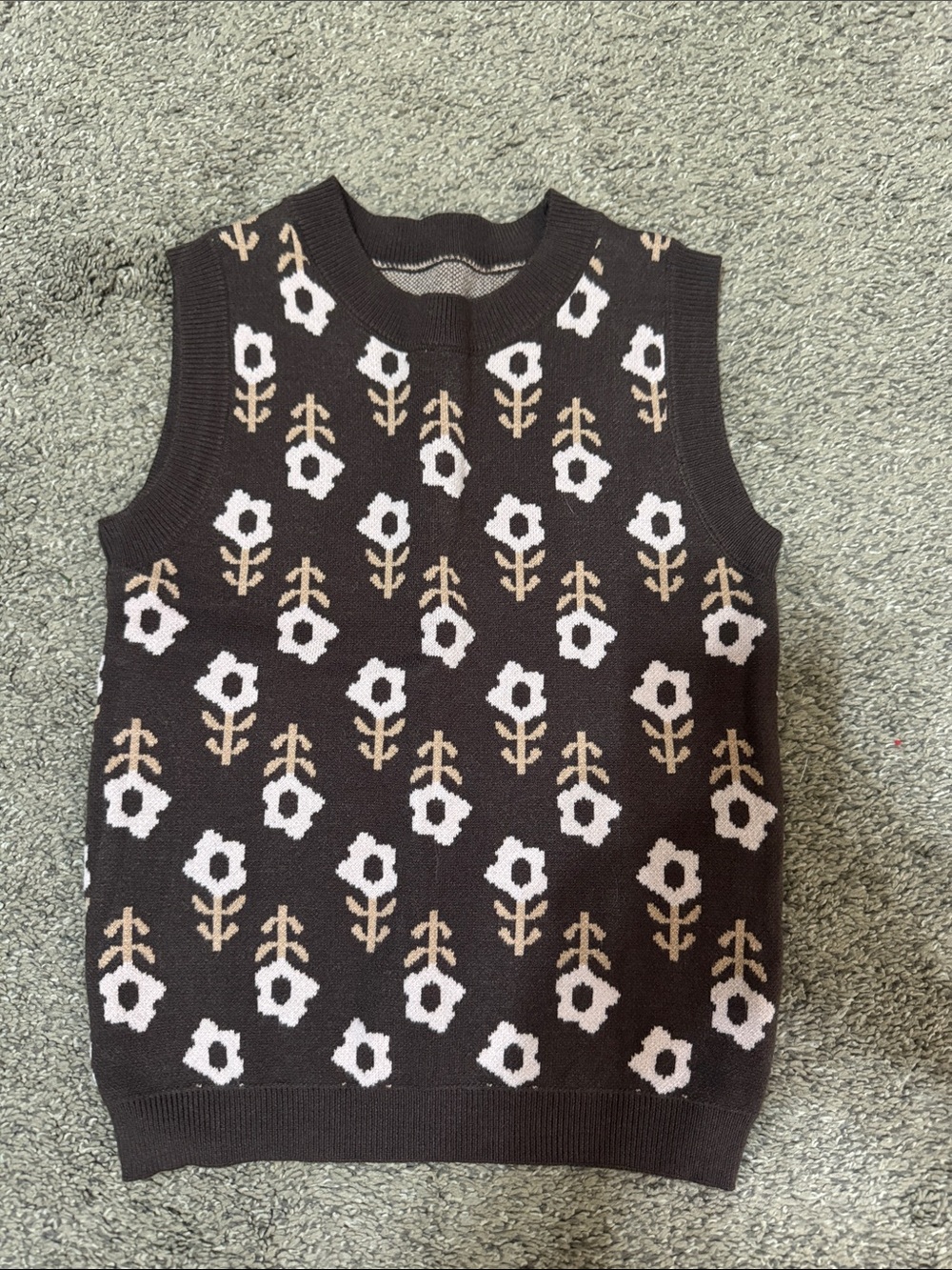SHEIN Kids Floral Knit Vest - Brown & Cream